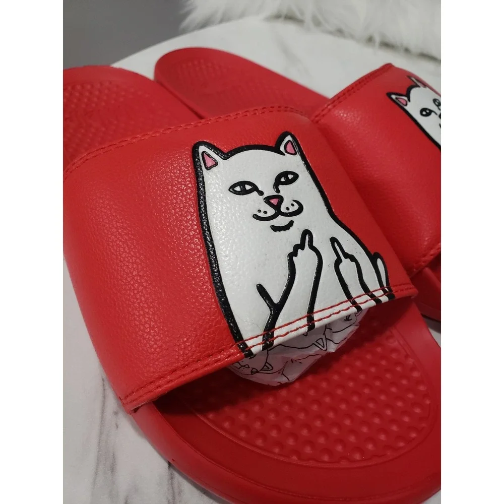 NEW NO BOX Ripndip Lord Nermal Slides Red Cat Graphic Mens 8 Womens 9.5 Sandals